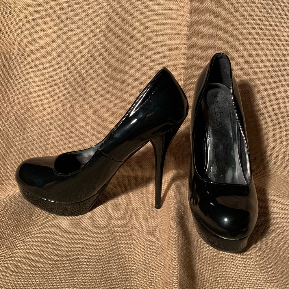 Patent Leather Black Platform Heels Size 11W